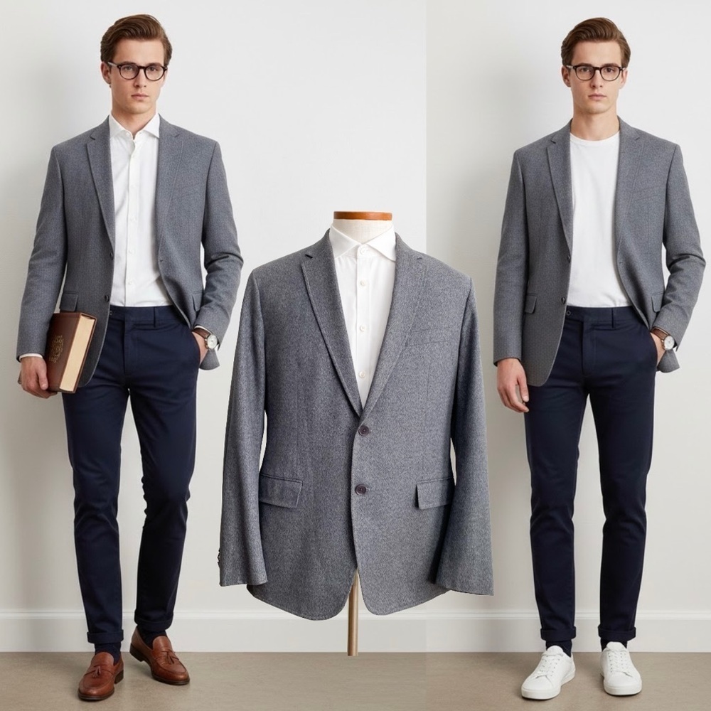 Banana Republic Men’s Sport Coat Blazer Suit Jacket Cotton Gray Tailored Fit 44R